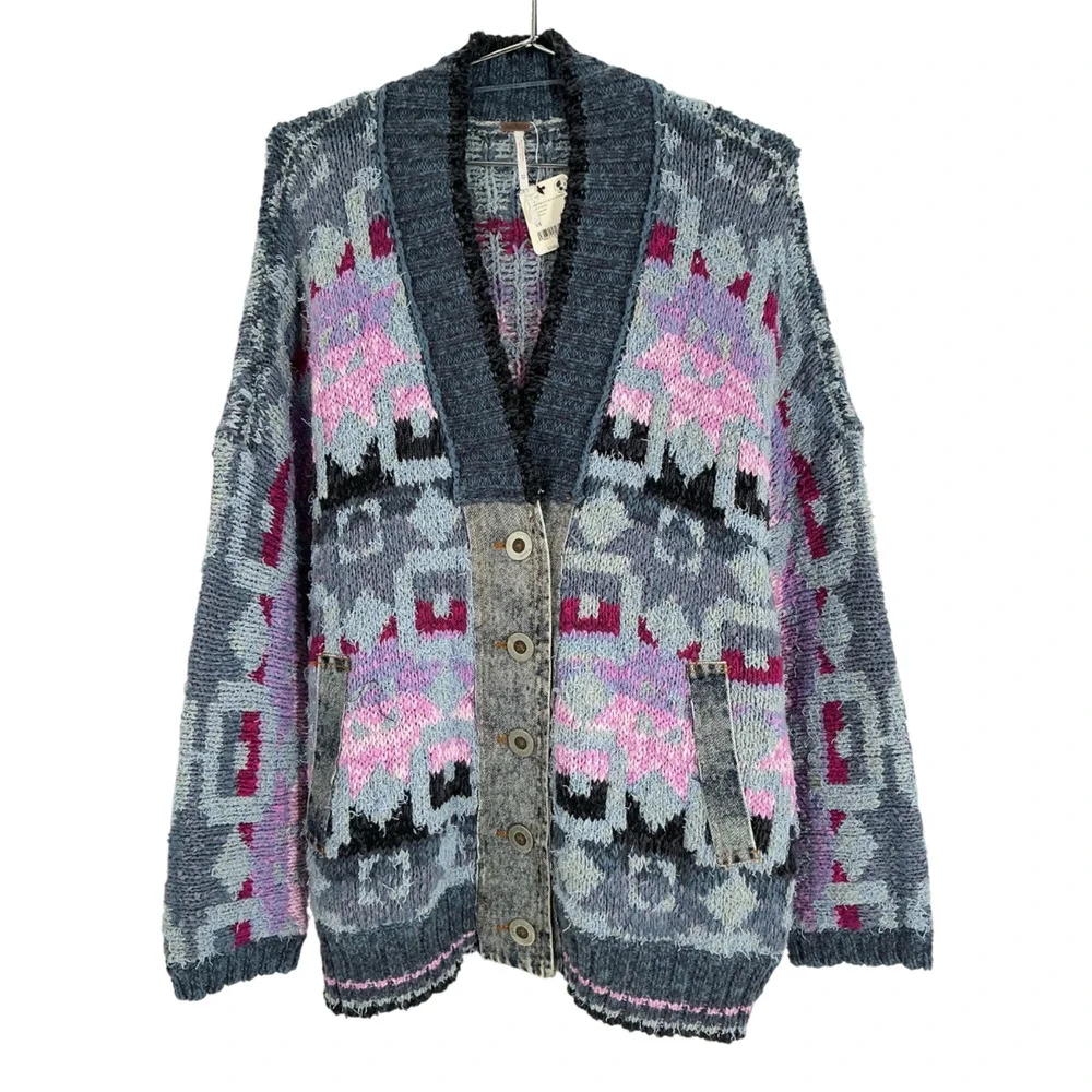 Free People Cozy Multicolor Bluebell Cardigan Size XS - Picture 2 of 4